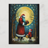 Volle Maan Kerstman Met Kind Kerstcadeau Briefkaart (Voorkant)