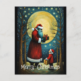 Volle Maan Kerstman Met Kind Kerstcadeau Briefkaart