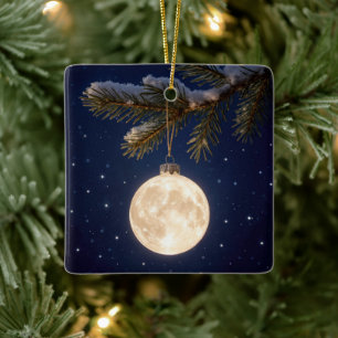 Volle maan kerstversiering keramisch ornament