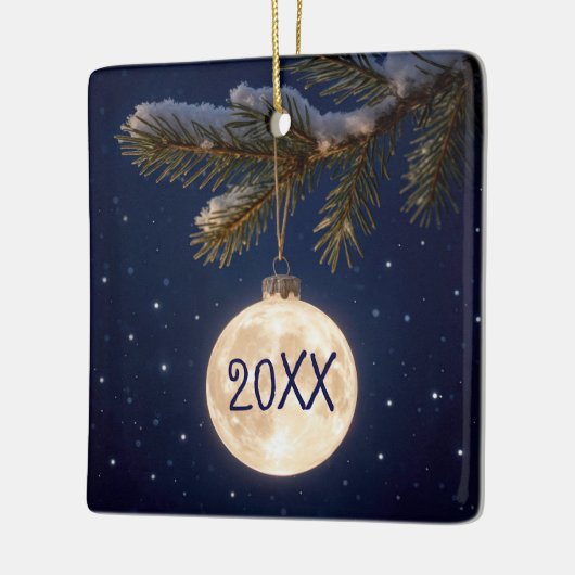 Volle maan kerstversiering keramisch ornament (Links)