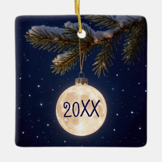 Volle maan kerstversiering keramisch ornament (Voorkant)