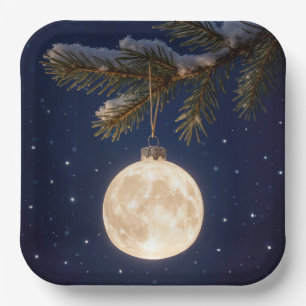 Volle maan kerstversiering papieren bordje