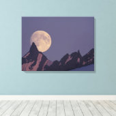 Volle Maan Komt Op | Chugach Mountains Alaska Canvas Afdruk (Insitu (Houten vloer))