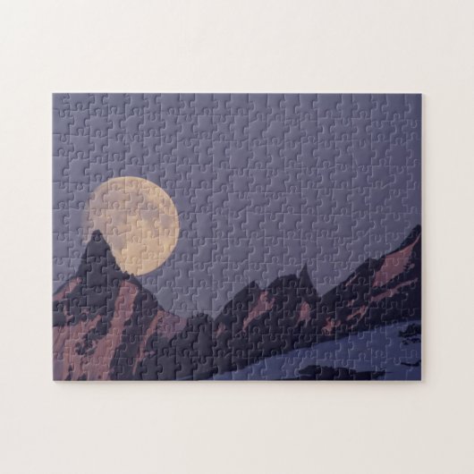 Volle Maan Komt Op | Chugach Mountains Alaska Legpuzzel (Horizontaal)