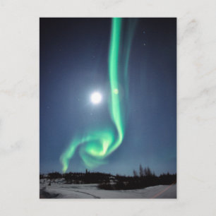Volle Maan Met Aurora   Yellowknife Canada Briefkaart