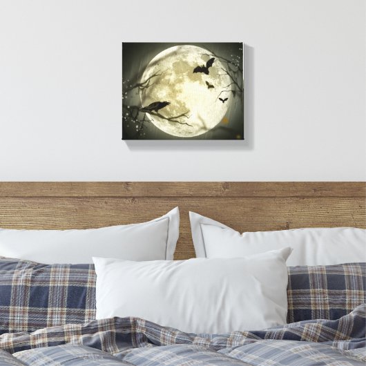 Volle Maan met vleermuizen en Raven. Canvas Afdruk (Insitu (Slaapkamer))