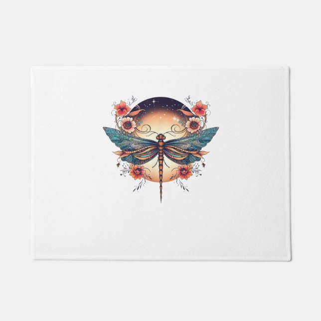 Volle Maan Midnight Blue Botanische Boho Bloemen C Deurmat (Voorkant)