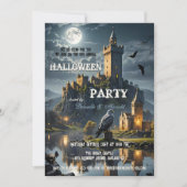 Volle Maan Nacht Kasteel Halloween Dinner Party Kaart (Voorkant)