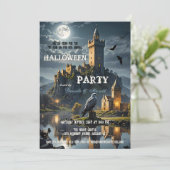 Volle Maan Nacht Kasteel Halloween Dinner Party Kaart (Staand voorkant)