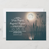 Volle maan nacht libel & water gras bruiloft kaart (Voorkant)