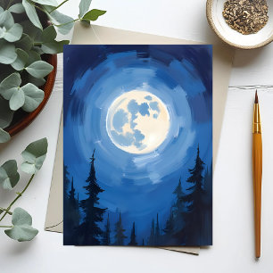 Volle Maan Nachtelijke Bos Waterverfschilderij Briefkaart
