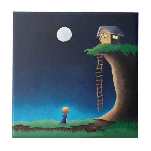 Volle Maan Nachtelijke Hemel Keramische Tegels Tegeltje (Voorkant)