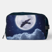 Volle Maan op Blauwe Suede met Raven Toilettasje (Achterkant)