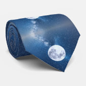 Volle Maan op een Blauwe Sterrenhemel Stropdas (Opgerold)