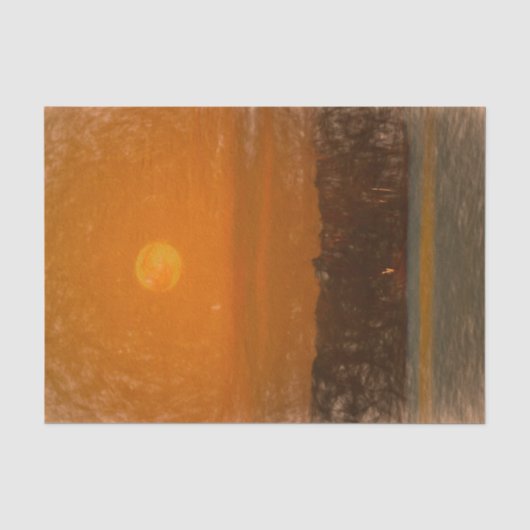 Volle Maan Oranje Zonsondergang Strand Schets Kuns Tissuepapier (Voorkant)