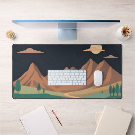 Volle Maan Over Bergen Desk Mat – Minimalistische