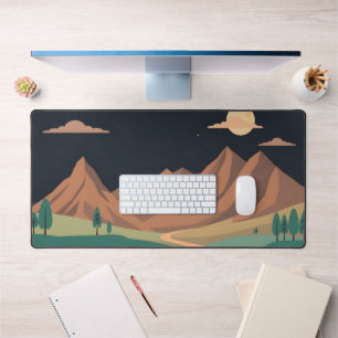Volle Maan Over Bergen Desk Mat – Minimalistische 