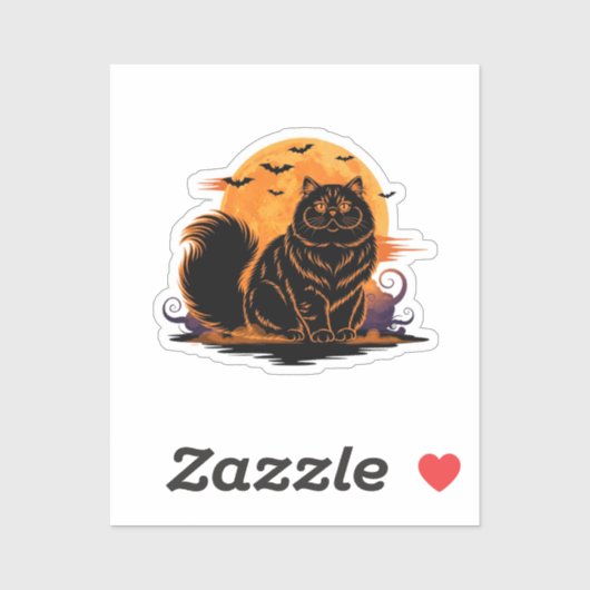 Volle Maan Perzisch - Fluffy Perzische Kat Hallowe Sticker (Vel)
