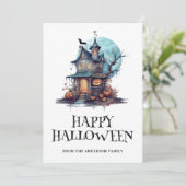 Volle Maan Pompoenen Haunted House Halloween Kaart (Staand voorkant)