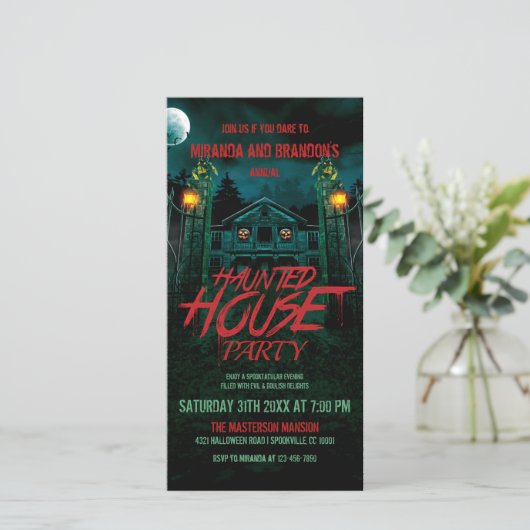 Volle Maan Pompoenen Haunted House Halloween Uitno Save The Date (Staand voorkant)