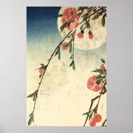 Volle Maan Roze Bloemen  Kunst Poster