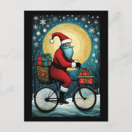 Volle Maan Santa Fiets Cadeaus Kerst Briefkaart