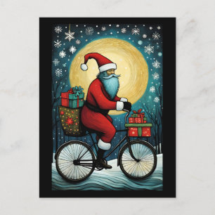 Volle Maan Santa Fiets Cadeaus Kerst Briefkaart