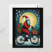 Volle Maan Santa Fiets Cadeaus Kerst Briefkaart (Voorkant / Achterkant)