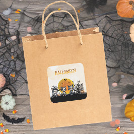 Volle Maan Schattige Spooky Halloween Ghost Kitten Vierkante Sticker