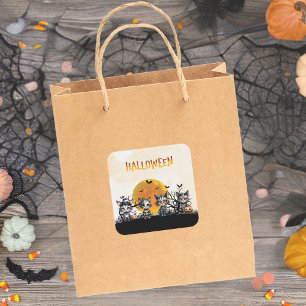 Volle Maan Schattige Spooky Halloween Ghost Kitten Vierkante Sticker