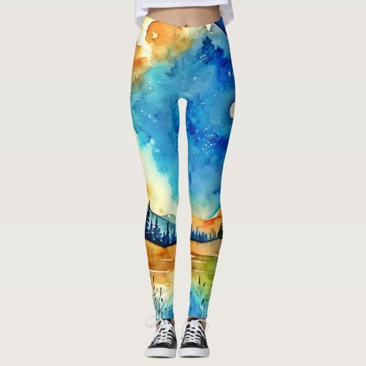 Volle maan schilderij leggings (Voorkant)