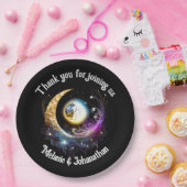 Volle maan sterrenhemel hemelse magenta papieren bordje (Feest)