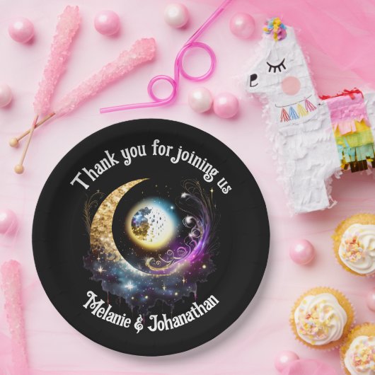 Volle maan sterrenhemel hemelse magenta papieren bordje (Feest)