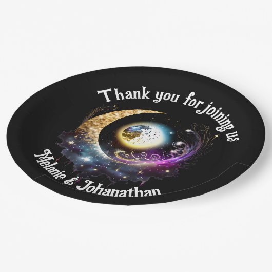 Volle maan sterrenhemel hemelse magenta papieren bordje (Gekanteld)