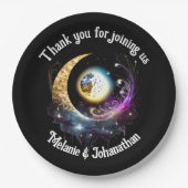 Volle maan sterrenhemel hemelse magenta papieren bordje (Voorkant)