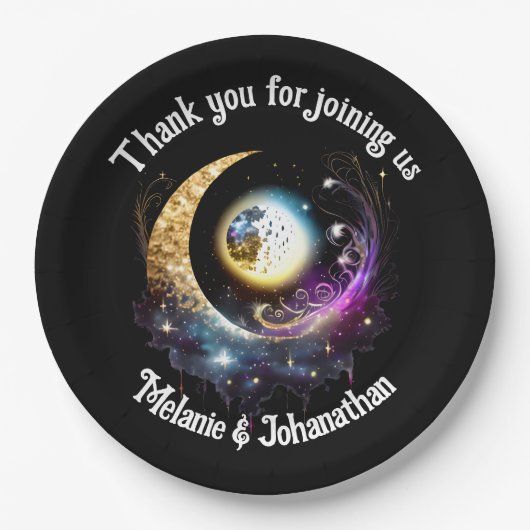 Volle maan sterrenhemel hemelse magenta papieren bordje (Voorkant)