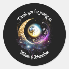 Volle maan sterrenhemel hemelse magenta ronde sticker