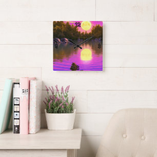 Volle maan stijgend vierkante klok