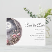 Volle Maan Tuin Deur Roze Rose Boho Handvasten Save The Date (Staand voorkant)
