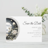 Volle Maan Tuin Deur Wit Rose Boho Handvasten Save The Date (Staand voorkant)