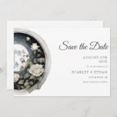 Volle Maan Tuin Deur Wit Rose Boho Handvasten Save The Date (Voorkant / Achterkant)