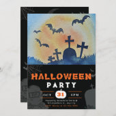 Volle Maan, Vleermuizen en Graveyard Zwart Hallowe Kaart (Voorkant / Achterkant)