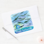 Volle Maan Vleermuizen Gelukkig Halloween Vierkante Sticker (Envelop)