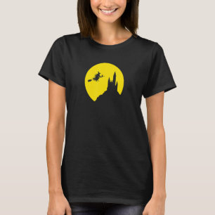 Volle Maan Vliegende Broomstick Heks Halloween Cus T-shirt