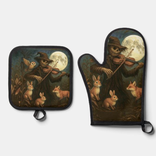 Volle maan vogelverschrikker Serenade Ovenwant & Pannenlap Set (Voorkant)