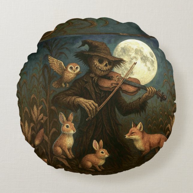Volle maan vogelverschrikker Serenade Rond Kussen (Voorkant)