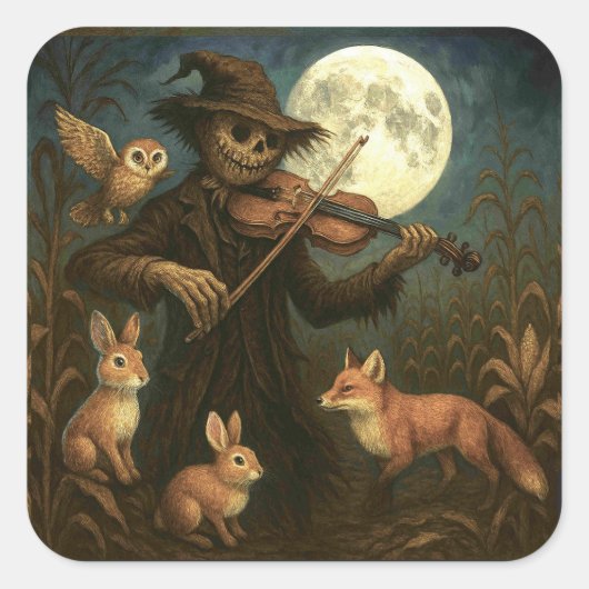 Volle maan vogelverschrikker Serenade Vierkante Sticker (Voorkant)