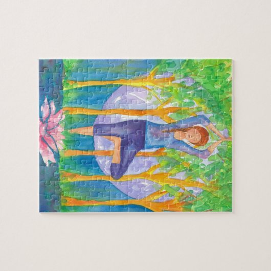 Volle maan vrouw yoga pose legpuzzel (Horizontaal)