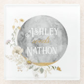 Volle Maan Wildflower Goud Waterverf Bruiloft Glazen Onderzetter (Voorkant)