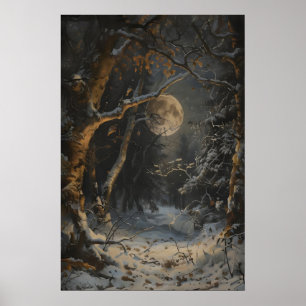 Volle Maan Winter Donker Bos Cottagecore Droevig Poster